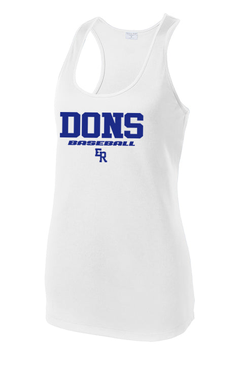 EL RANCHO BASEBALL WOMENS RACERBACK TANK WHITE
